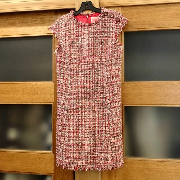 KATE SPADE~TEXTURED TWEED DRESS~Knee Length Short Sleeveless Pink SIZE 6 - Picture 4 of 5